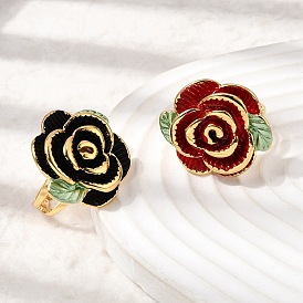 304 эмалированные перстни из нержавеющей стали для женщин, цветок розы, золотые