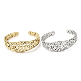 304 bracelets manchette en acier inoxydable, bracelets ouverts à fleurs creuses pour femmes
