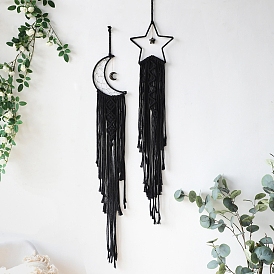 Moon/Star Handmade Macrame Cotton Boho Wall Hanging Decor, for Home Bedroom Living Room Decoration