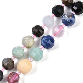 Natural Mixed Gemstone Beads Strands, Faceted, Lantern, with Seed Beads