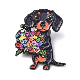 Такса, держащая эмалированные значки в виде цветов, булавки для лацканов из сплава для одежды рюкзака, чёрные