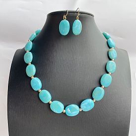 Комплект из акриловых овальных бусин и сережек-подвесок, сплав ювелирных изделий