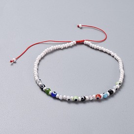 Chaînes de cheville réglables en nylon, perles de lampwork et perles de rocaille en verre faites main, ronde
