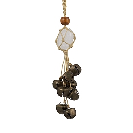 Natural Quartz Crystal Pouch Feng Shui Hanging Ornament, Iron Bells for Door knob Protection