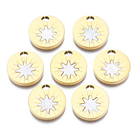 316 Surgical Stainless Steel Pendants, with Shell, Real 14K Gold Plated, Flat Round