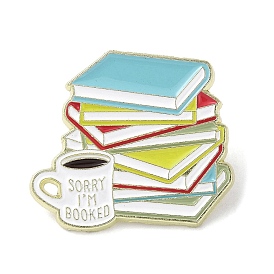 Creative Book & Coffee Cup Enamel Pins, Golden Alloy Brooch for Backpack Clothes