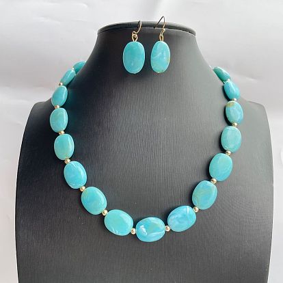 Комплект из акриловых овальных бусин и сережек-подвесок, сплав ювелирных изделий