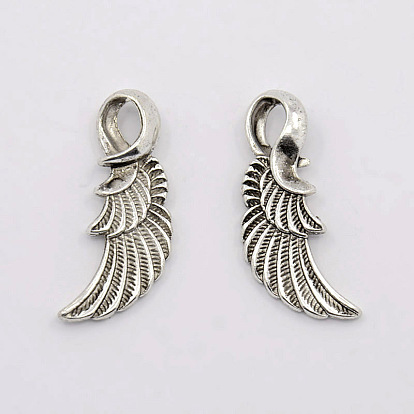 Alloy Pendants, Feather, Lead Free and Cadmium Free, 32x11x3mm, Hole: 7mm