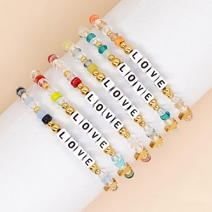 Браслеты из стеклянных бусин-ронделей, квадрат со словом любовь ювелирные изделия для женщин, граненые
