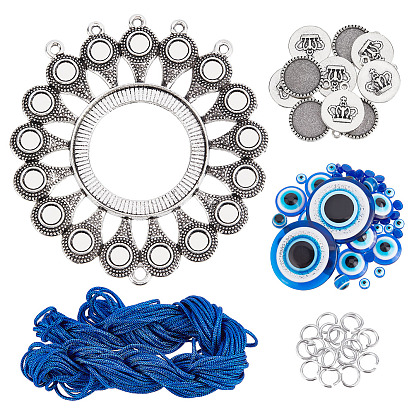 Kit para hacer decoraciones colgantes con forma de gota, incluyendo ajuste de cabujón de araña de aleación, cabujones de resina y plástico mal de ojo, Abalorios de resina, Hilo de nylon, anillos de salto de alambre de aluminio