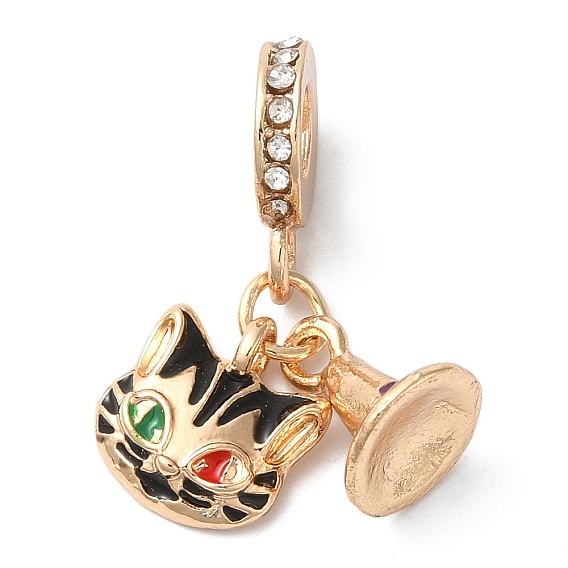 Подвеска из сплава с кристаллами и стразами в европейском стиле, Подвески в форме кошки с большими отверстиями и черной эмалью, без кадмия, без никеля и без свинца