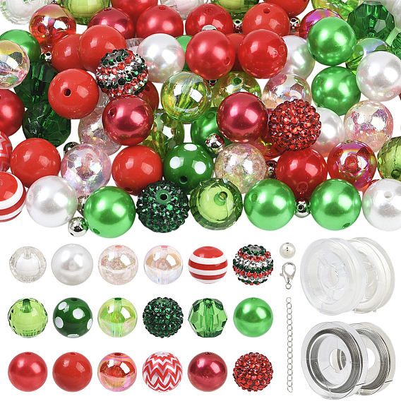 Наборы для изготовления рождественских браслетов своими руками, в том числе пластиковый жемчуг, Акриловые бусины, Бусины из cмолы, Сплав застежками когтя омара, 304 удлинитель цепи из нержавеющей стали