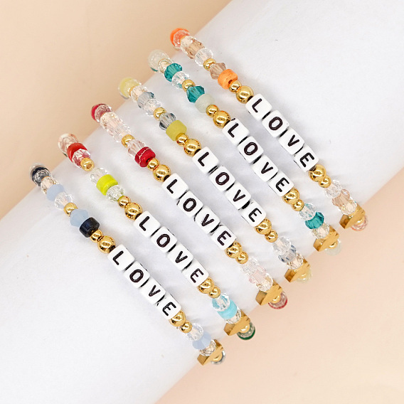 Браслеты из стеклянных бусин-ронделей, квадрат со словом любовь ювелирные изделия для женщин, граненые