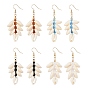 Natural Shell Beaded Dangle Earrings, Brass Long Cluster Earrings