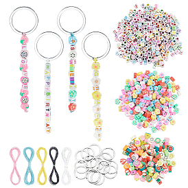 Сделай сам наборы для ключей, в том числе железные кольца для ключей, Вощеный полиэстерный шнур и акриловые бусины