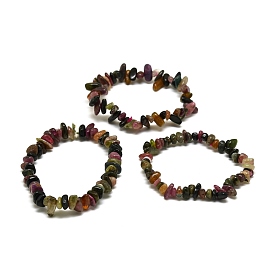 Natural Tourmaline Chip Beads Stretch Bracelets, Tumbled Stone