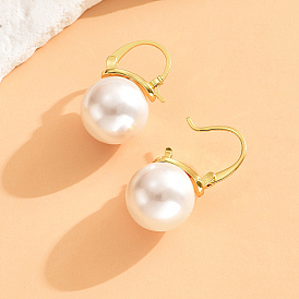 Brass Hoop Earrings, Glass Pearls Round Beads Earrings