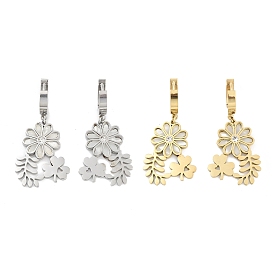 Clover & Flower 304 Stainless Steel Shell Dangle Earrings, Rhinestone Hoop Earrings for Women