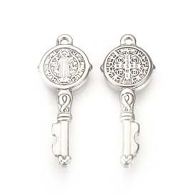 Pendentifs en acier inoxydable, Clé avec saint benedict