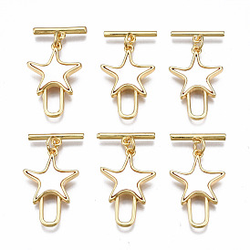 Brass Toggle Clasps, with Freshwater Shell, Nickel Free, Star