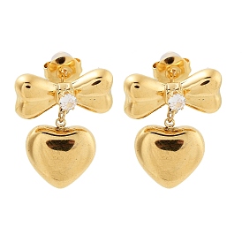 304 серьги-гвоздики из нержавеющей стали с прозрачным фианитом, бантом