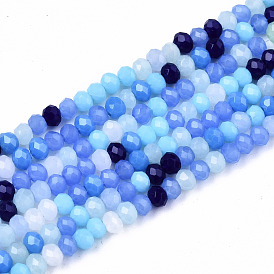 Opaque Glass Beads Strands, Imitation Jade Glass, Faceted Rondelle