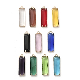 Glass with Golden Brass Pendants, Faceted Rectangle Charms