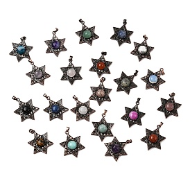 Подвески со звездой Давида из драгоценных камней, с винтажной латунной рамкой красного медного оттенка