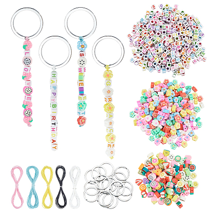 Сделай сам наборы для ключей, в том числе железные кольца для ключей, Вощеный полиэстерный шнур и акриловые бусины