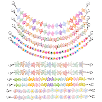 12 шт. 6 стили акриловые цепочки для ботинок, разнообразные, с 304 из нержавеющей стали Lobster Claw застежками