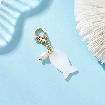 Подвесные украшения из моллюсков и культивированного пресноводного жемчуга, 304 подвески-застежки-лобстеры из нержавеющей стали для украшений сумок