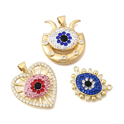 Латунные микро проложить кубического циркония подвески, Злые чары глаз, со стразами и полимером, без кадмия и без свинца, реальный 18 k позолоченный, стойки покрытие, долговечный