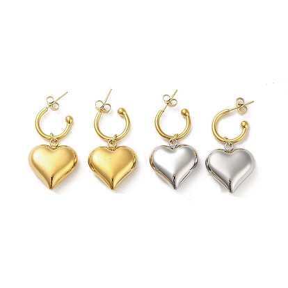 304 boucles d'oreilles pendantes en acier inoxydable, cœur