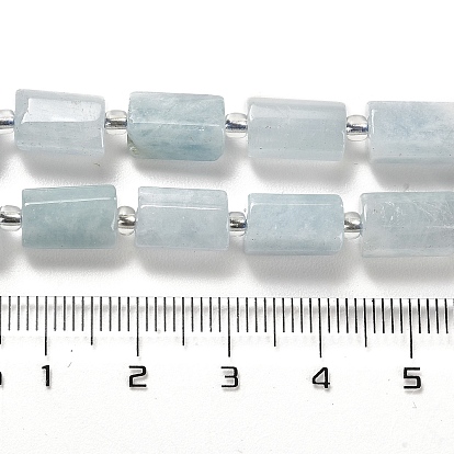 Natural Aquamarine Beads Strands, with Seed Beads, Faceted, Column