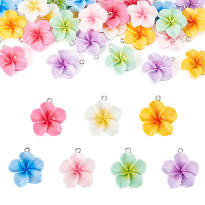 28 шт 7 цвета подвески из непрозрачной смолы, плюмерия, с платиновым тоном железная петля