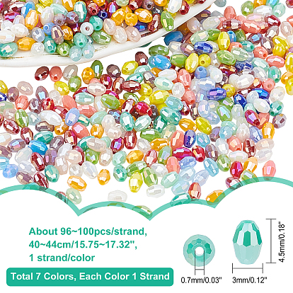 Nbeads 6 strands 6 colors Electroplate Glass Beads Strands, AB Color Plated, Faceted, Rice