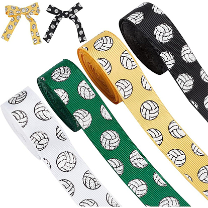 4 rouleaux 4 couleurs ruban gros-grain imprimé ballon de sport, pour accessoires de vêtement