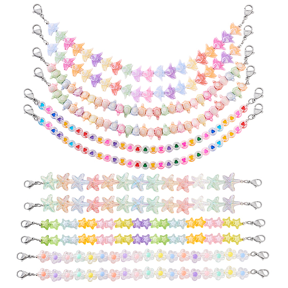 12 шт. 6 стили акриловые цепочки для ботинок, разнообразные, с 304 из нержавеющей стали Lobster Claw застежками