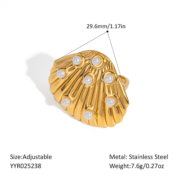 Европейские манжетные кольца в форме ракушки из нержавеющей стали, с имитацией жемчуга