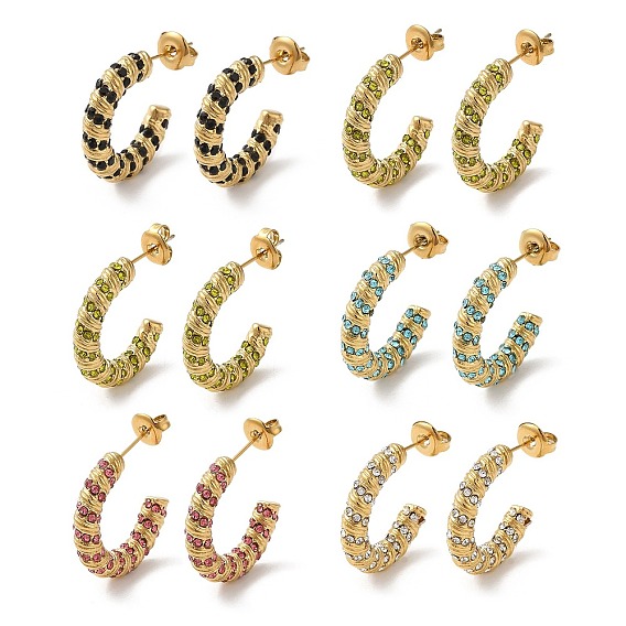 Серьги-гвоздики из настоящей 18к-позолоченной 304 нержавеющей стали со стеклянным кольцом, серьги-кольца