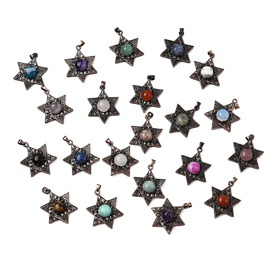Подвески со звездой Давида из драгоценных камней, с винтажной латунной рамкой красного медного оттенка