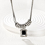 Natural Black Agate(Dyed & Heated) 304 Stainless Steel Rectangle Pendant Necklaces for Women