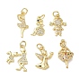 Brass Micro Pave Cubic Zirconia Pendants, Girl/Mother & Daughter Charms, Real 18K Gold Plated
