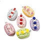Imitation Food Opaque Resin Pendants, Fruit Cake Charms with Platinum Tone Iron Loops