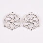 304 Stainless Steel Chandelier Component Links, Laser Cut, Flat Round with Flower