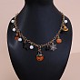 Эмалированный сплав с пластиковой подвеской в виде тыквы на Хэллоуин в виде летучей мыши и паутины, ожерелья с нагрудником для женщин, черный и оранжевый