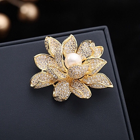 Flower Alloy Crystal Rhinestone Brooch, Imitation Pearl Exquisite Lapel Pins for Girl Women