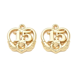 304 Stainless Steel Pendant Rhinestone Settings, Heart with Number 15 Charms, Long-Lasting Plated