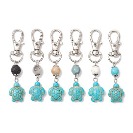 Tortoise & Round Synthetic Turquoise Pendant Decoration, for Backpack Key Chain Ornaments, with Zinc Alloy Swivel Clasp