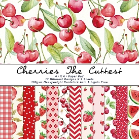 24Pcs 12 Styles Cherry Strawberry Watermelon Furit Scrapbook Paper Pads, for DIY Album Scrapbook, Greeting Card, Background Paper